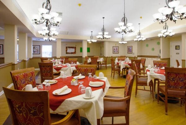 Community dining room in Aurora Place