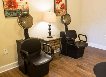 Hair drying stations in the Mebane Ridge Assisted Living salon