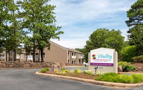 Vitality Living Pleasant Hills welcome sign and community entrance