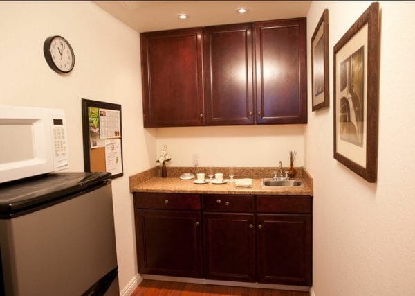 Kitchenette in Model Apartment at San Clemente Villas By the Sea