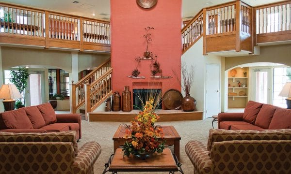 Emerald Springs lobby and fireplace