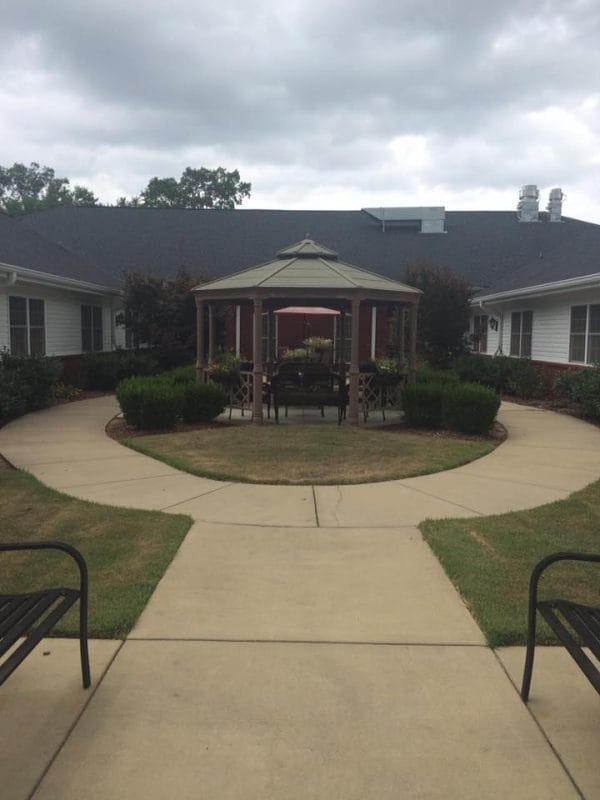 Hamrick Highlands Assisted Living outdoor courtyard and gazebo