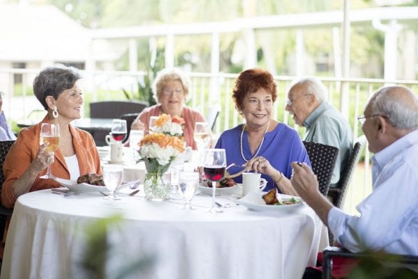 Five seniors dining at Abbey Delray North