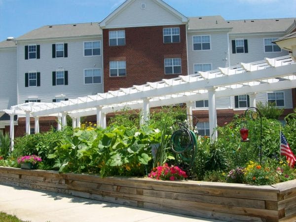 Chester Village Senior Apartments walkways and planters