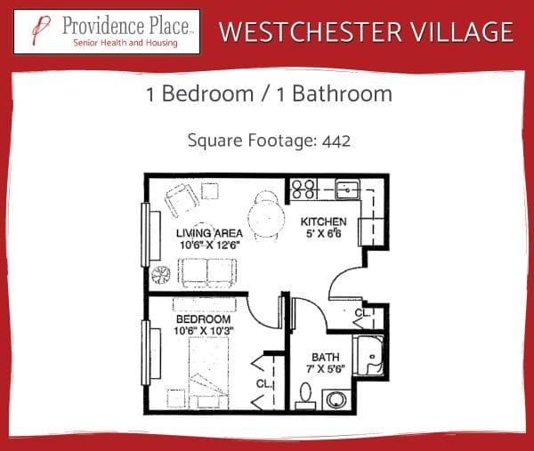 Westchester Village at Providence Place 1bed/1bath floor plan
