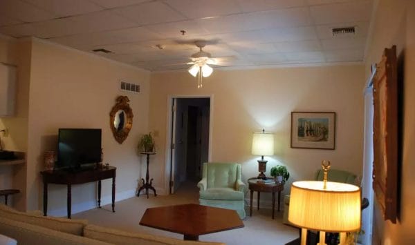 Model living room in a unit at The Columbia Presbyterian Community