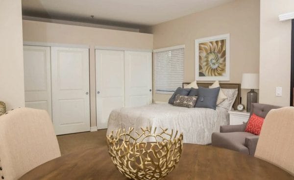 Bedroom in Model Apartment at Crescendo Senior Living