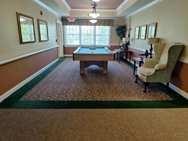 Billiards table in The Gardens of Castle Hills community game room