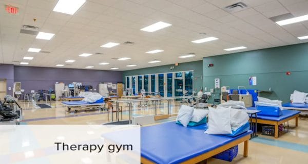 Rehab equipment in the Encompass Health Rehabilitation Hospital of Sarasota therapy gym