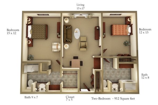 Aberdeen Heights Assisted Living 2brm floor plan