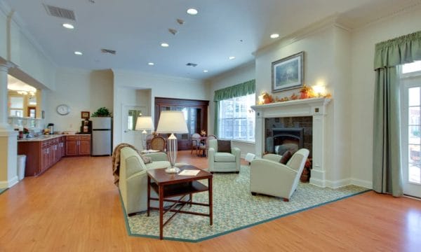 Community living room at Waltonwood Cary Parkway