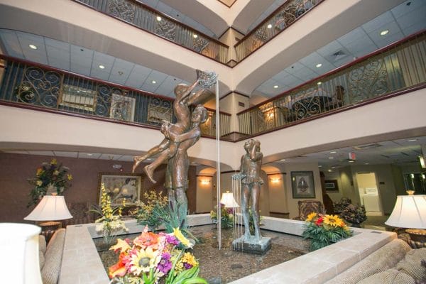 Las Fuentes Resort Village lobby and water fountain feature