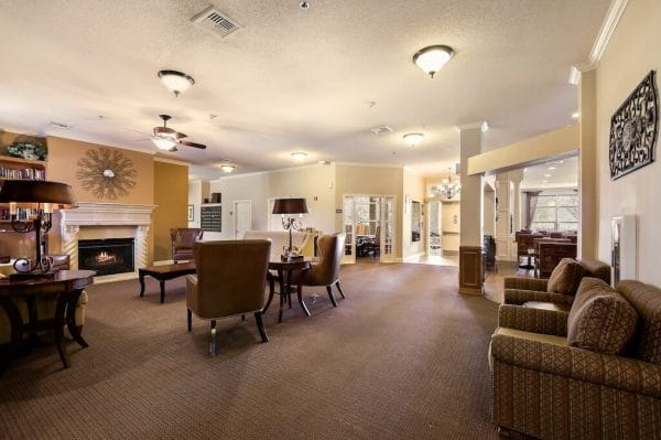 Community Living Area with Fireplace at Pacifica Senior Living Bakersfield