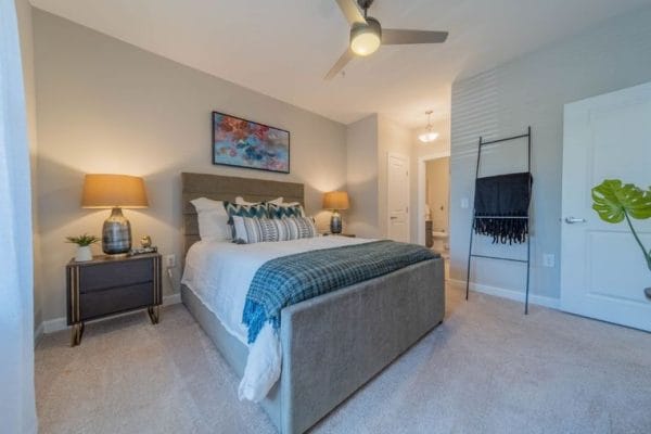 Bedroom with ceiling fan at a Charlotte NC active adult community