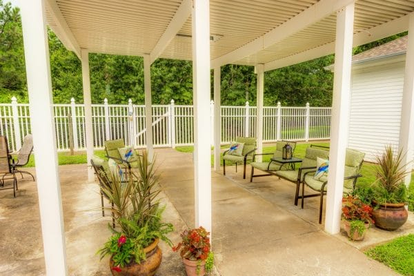 Covered patio and walkway for residents of Bridgewood Gardens