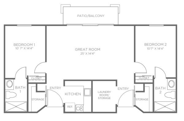 Cedarwood at Sandy IL 2 Bedroom Suite Floor Plan