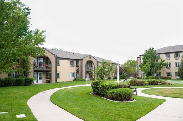 Courtyard and walking paths of Cedarwood at Sandy