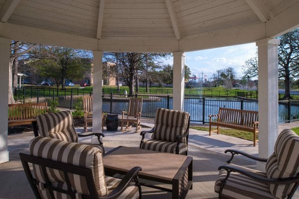 Crestview Retirement Community Covered Patio Seating Pond View