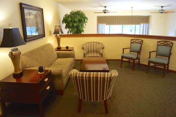 Common area and resident seating in Waverly Meadows