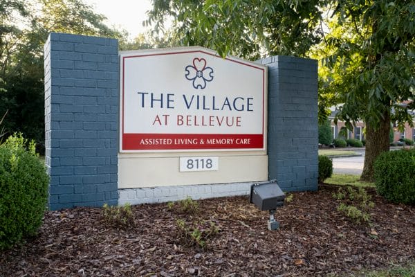 The Village at Bellevue welcome sign