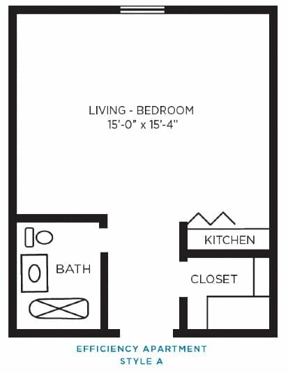 Efficiency Apartment Style A Floor Plan at Foulk Manor North