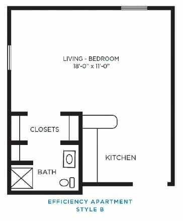 Efficiency Apartment Style B Floor Plan at Foulk Manor North