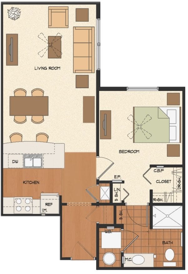 Peyton Ridge Apartments one bedroom model B floor plan