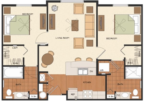One bedroom model A floor plan at Peyton Ridge Apartments