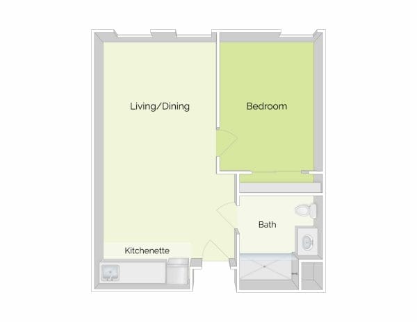 The Residence at Ferry Park 1 bedroom floor plan