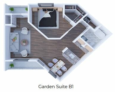 Garden Suite B1 Floor Plan at Solstice at Bakersfield