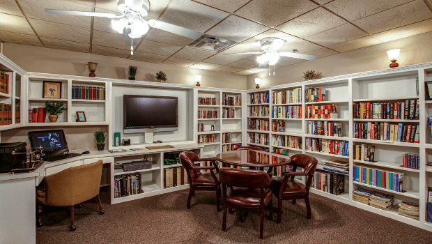 Resident library and study area in Granite Gate Senior Living