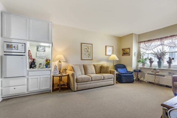 Model apartment living room in Aberdeen Heights Assisted Living