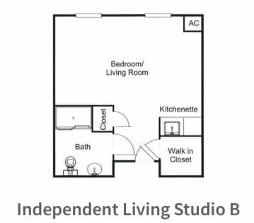 Independent Living Studio B Floor Plan at Capistrano Senior Living