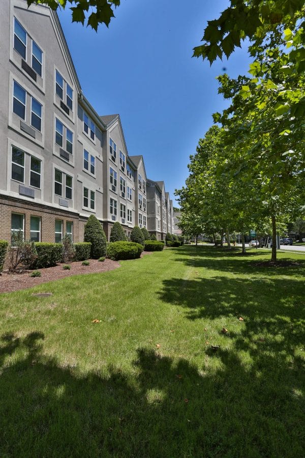 The grounds and green spaces of Cromwell House Apartments