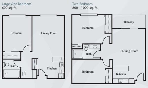 Large One Bedroom and Two Bedroom Floor Plan at Brookdale Uptown Whittier