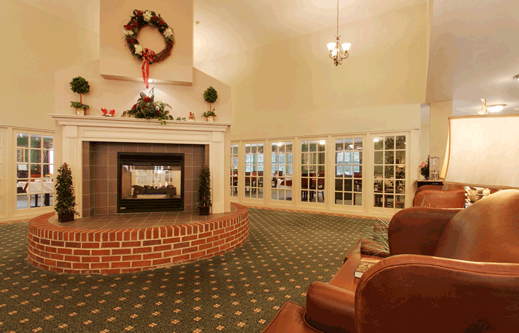 Seaton Chesterfield lobby with fireplace