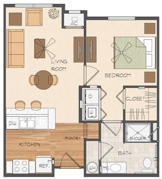 Mary Eaves Apartments One bedroom floor plan