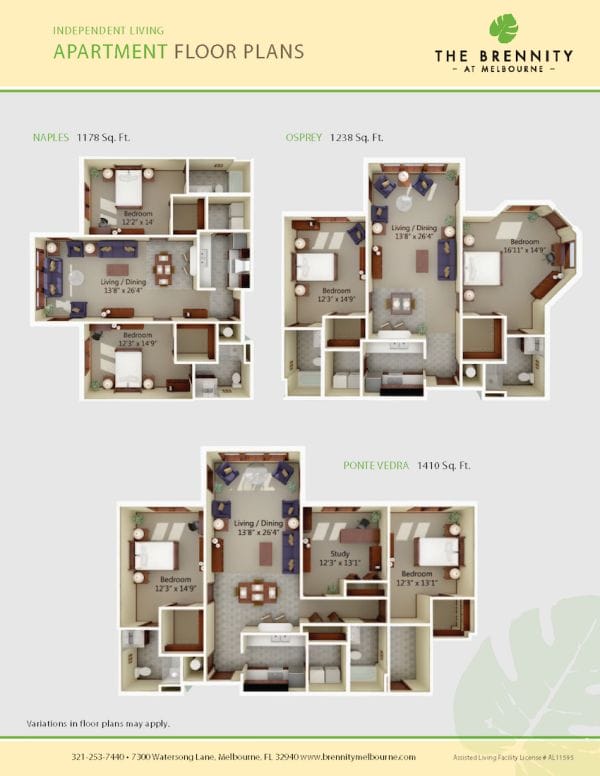 The Brennity at Melbourne independent living apartments floor plans 2
