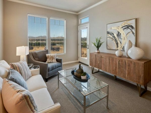 Living Area in Model Apartment at Aerial View at Oakmont of Valencia