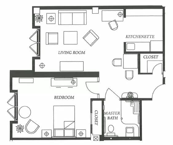 One Bedroom C Floor Plan at MorningStar of Pasadena