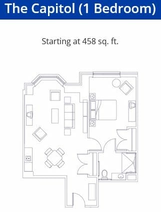 One Bedroom Floor Plan at Grand Oaks