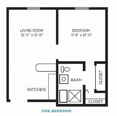 One Bedroom Floor Plan at Foulk Manor North