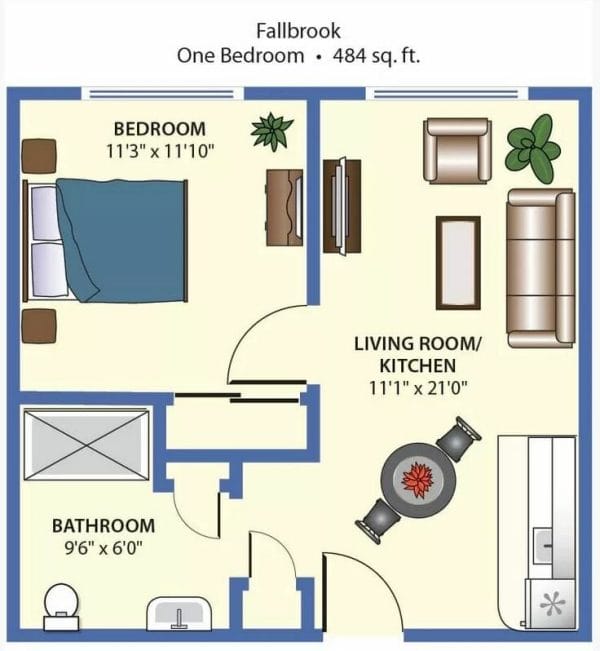 One Bedroom Floor Plan at Regency Fallbrook