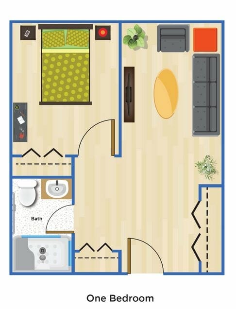 One Bedroom Floor Plan at Lassen House Senior Living