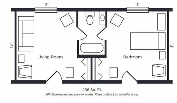 One Bedroom Suite Floor Plan at Foulk Manor South