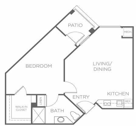 One Bedroom Floor Plan at Park Terrace