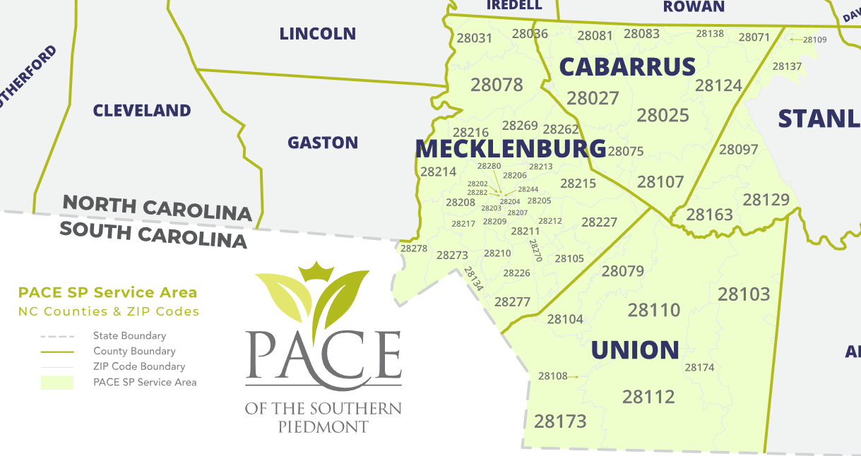 PACE of the Southern Piedmont Service Area Map