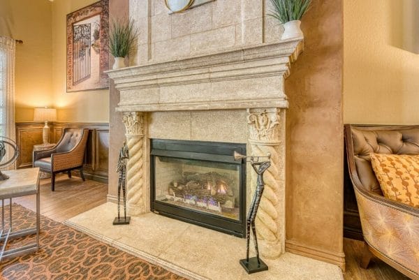 Fireplace at Pacifica Senior Living Chino Hills