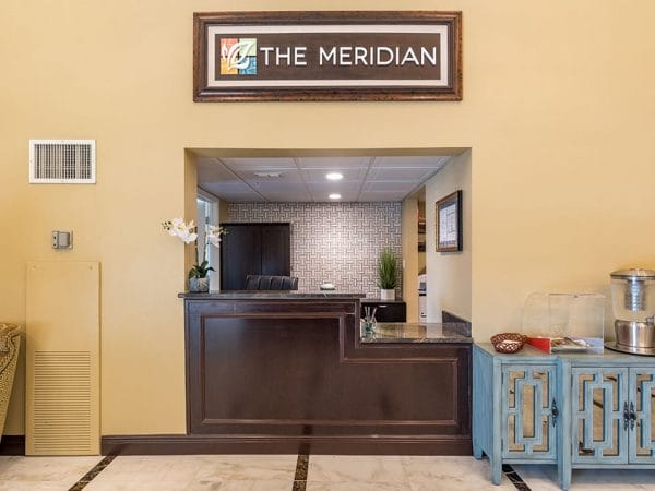 Reception desk in the lobby of The Meridian at Westwood