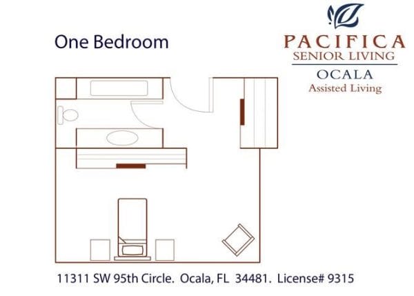 One bedroom floor plan at Pacifica Senior Living Ocala